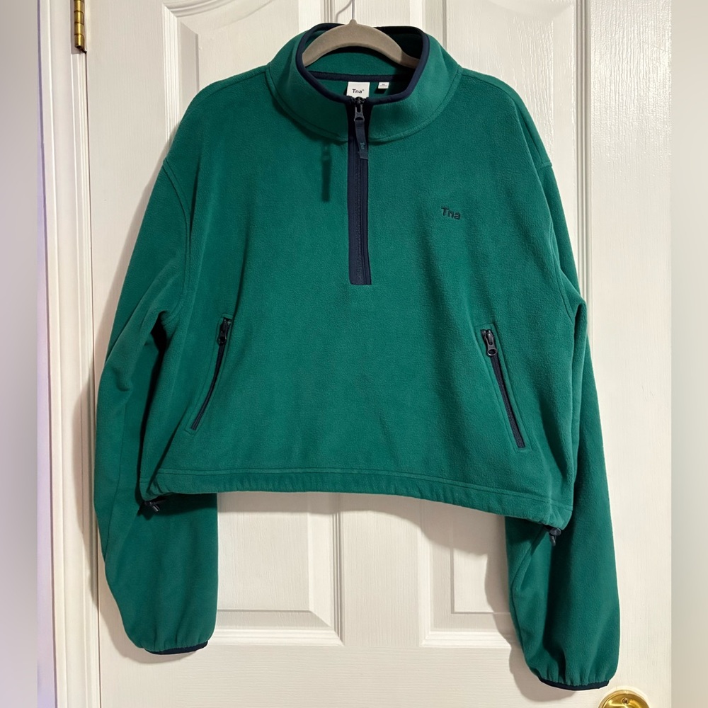 TNA Teal and Navy Trim Fleece Pullover